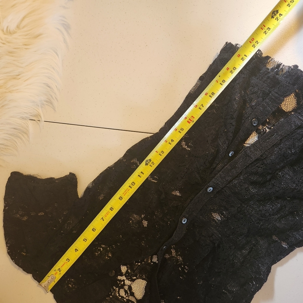 Y2K Whimsigoth Black Sheer Lace Top Blouse Shirt Vintage Size Small Goth Grunge - Picture 12 of 13